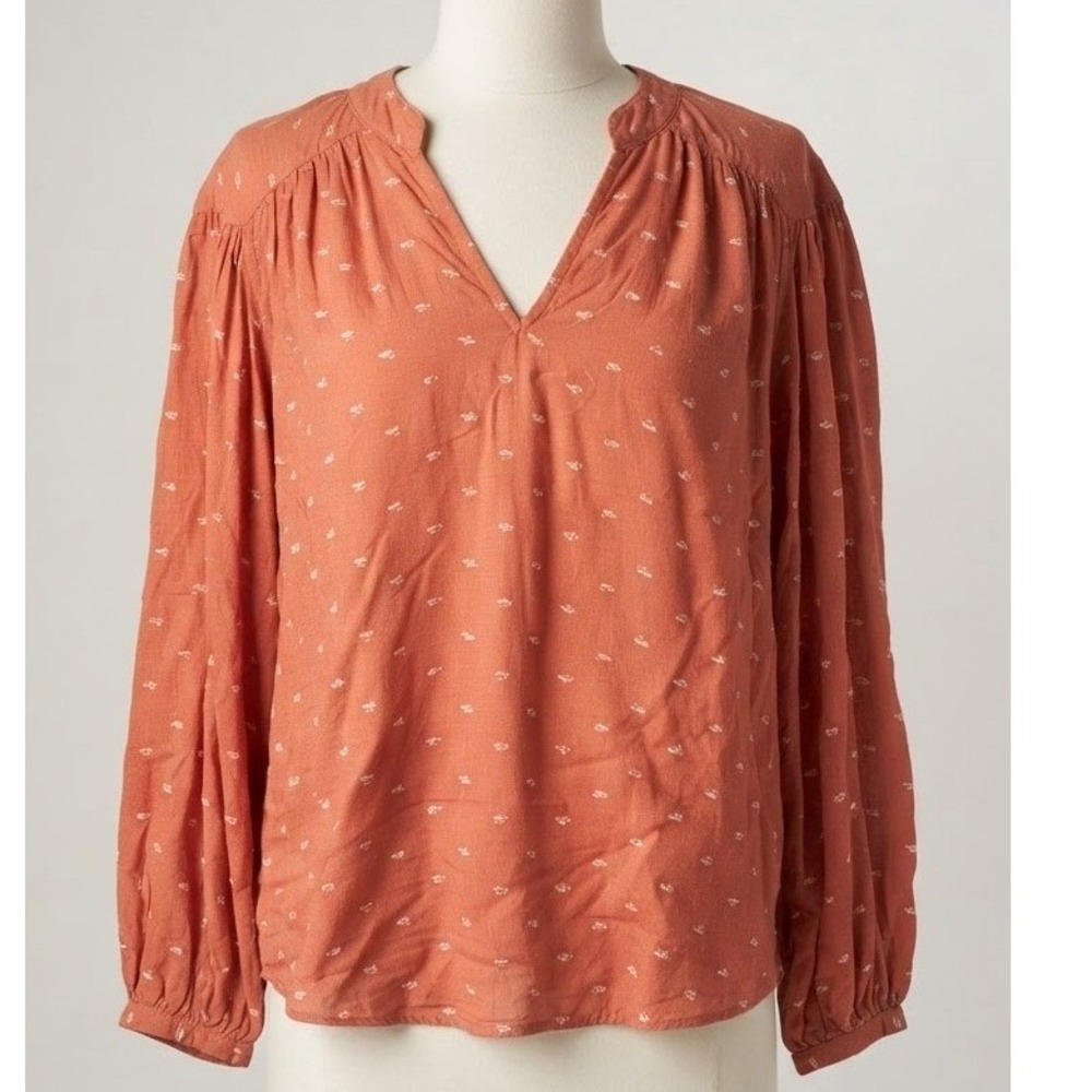 a.n.a A New Approach Terracotta Diamond Print Rayon Flowy Peasant Blouse Medium